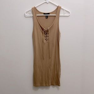 Forever 21 Tan Mini Bodycon Dress with Criss Cross Lace Strings, Size Small